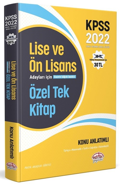 Editör 2022 KPSS Lise Ön Lisans Genel Yetenek Genel Kültür Konu Anlatımlı  Özel Tek Kitap